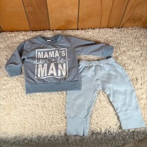 Luvable Friends Baby Boy Mamas Little Man Sweatshirt and Pants Set Blue 3-6M